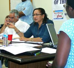Zandra Petersen conducts the hearing in the Elections conference room. Zandra Petersen conducts the hearing in the Elections conference room.